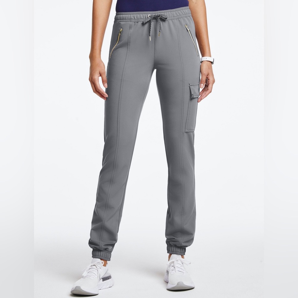 Jaanuu XS Tall Women’s Essential Hold Zip Jogger Scrub Pants Light Gray XST